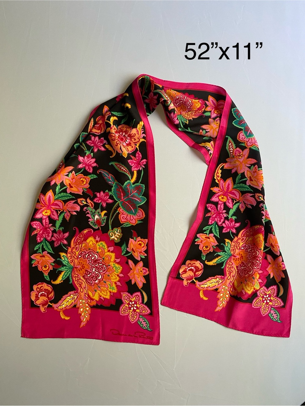 Beautiful Vintage Oscar de la Renta Floral Silk Scarf with Hand Rolled Hems